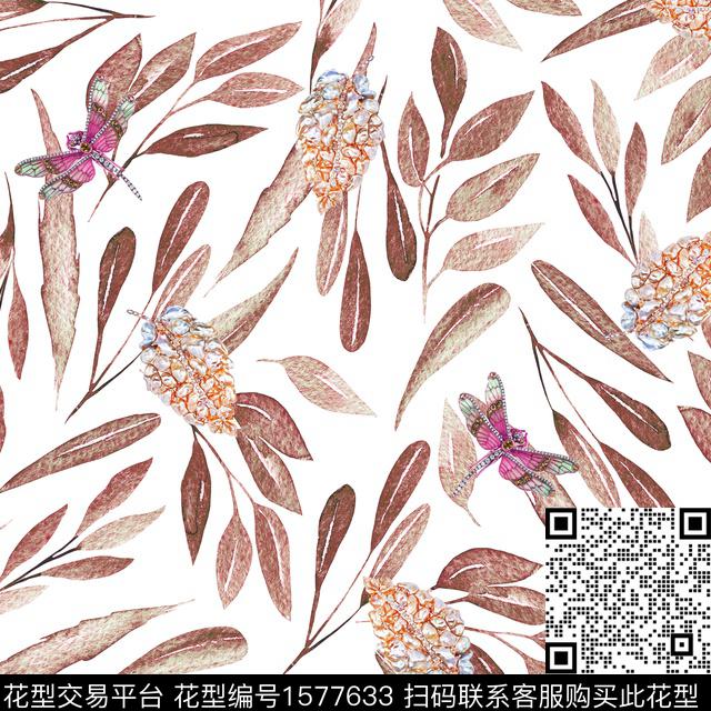 蜻蜓休闲水彩数码印花华亿平台下载（图片编号: 1577633） - 瓦栏（Walan）