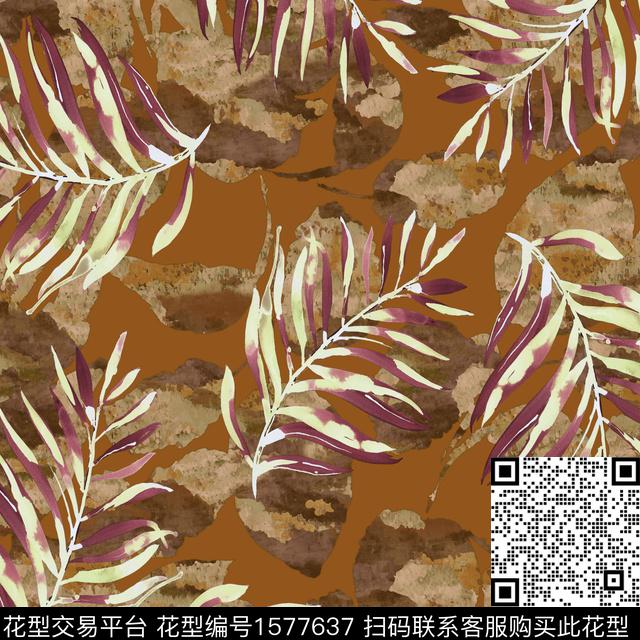 晕染肌理渐变绿植树叶数码印花华亿平台下载（图片编号: 1577637） - 瓦栏（Walan）