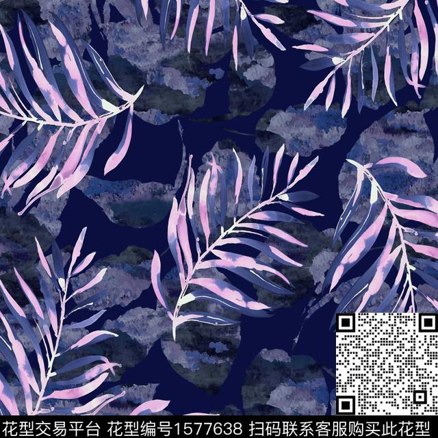 晕染肌理水彩绿植树叶数码印花华亿平台下载（图片编号: 1577638） - 瓦栏（Walan）