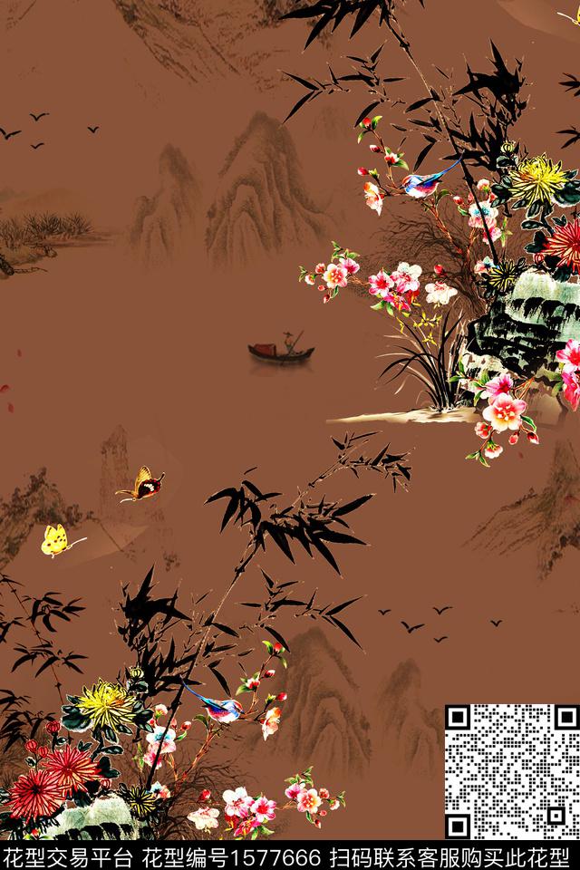 花卉山中老年数码印花华亿平台下载（图片编号: 1577666） - 瓦栏（Walan）