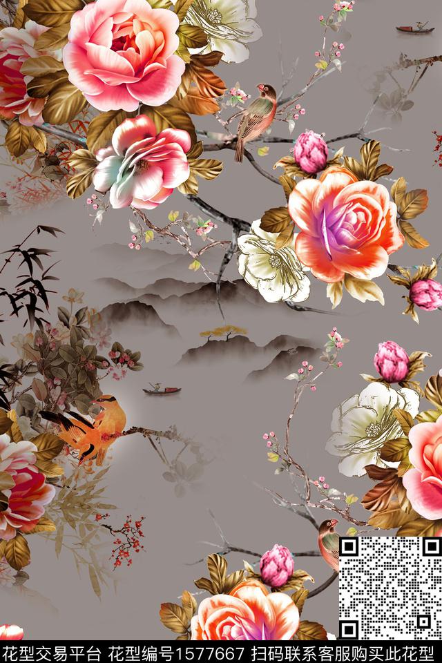 花卉山中老年数码印花华亿平台下载（图片编号: 1577667） - 瓦栏（Walan）