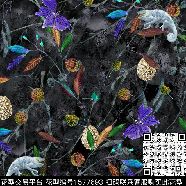 珠宝宝石晕染肌理蝴蝶数码印花华亿平台下载（图片编号: 1577693） - 瓦栏（Walan）