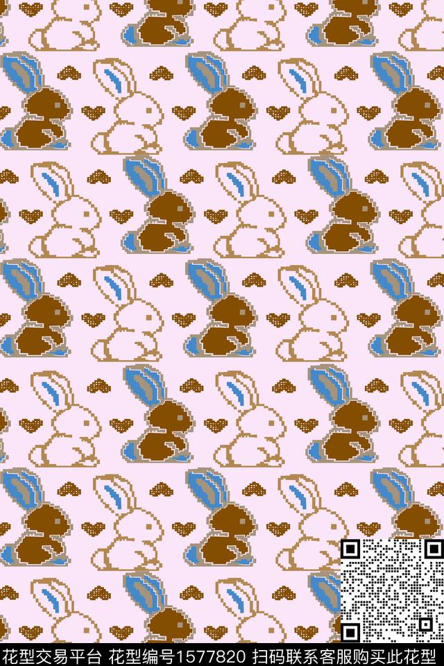 兔子趣味动物传统印花华亿平台下载（图片编号: 1577820） - 瓦栏（Walan）