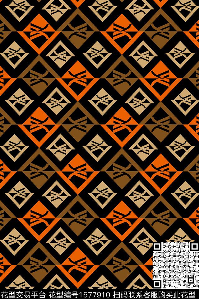 几何剪纸反向传统印花华亿平台下载（图片编号: 1577910） - 瓦栏（Walan）