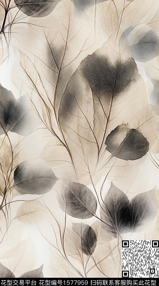 复古叶子水彩数码印花华亿平台下载（图片编号: 1577959） - 瓦栏（Walan）