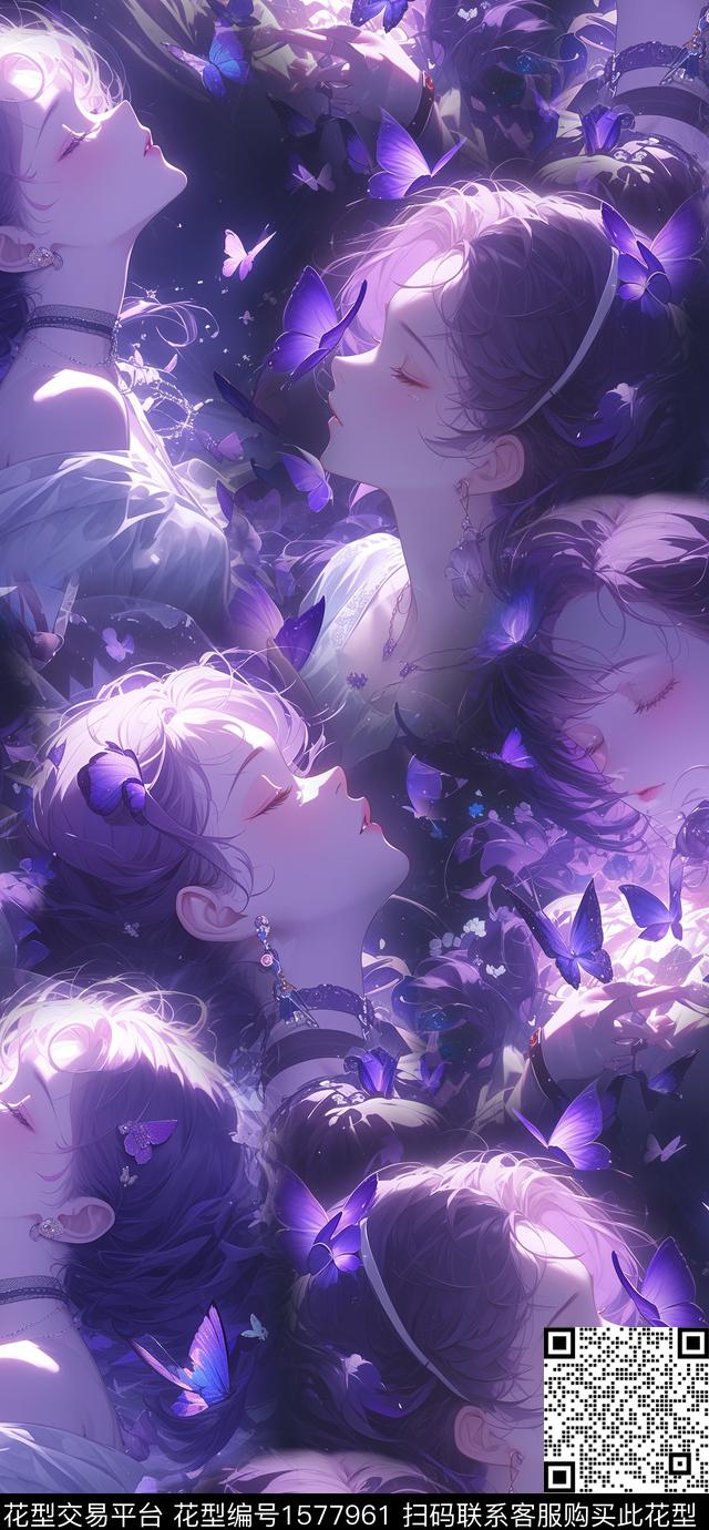 CG风人物蝴蝶数码印花华亿平台下载（图片编号: 1577961） - 瓦栏（Walan）
