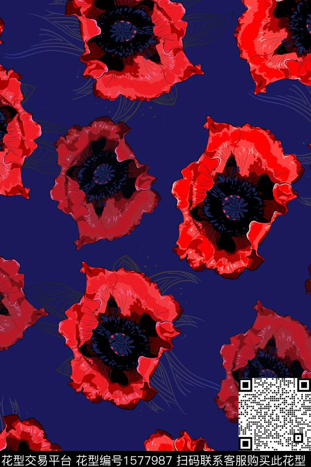 花卉抽象花卉数码印花华亿平台下载（图片编号: 1577987） - 瓦栏（Walan）