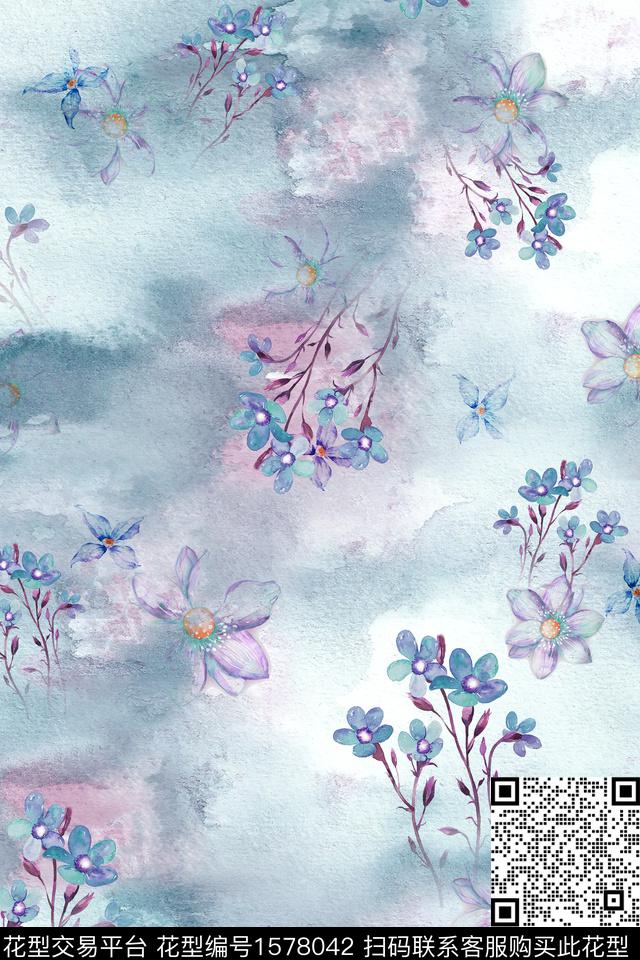 中国风花卉底纹数码印花华亿平台下载（图片编号: 1578042） - 瓦栏（Walan）