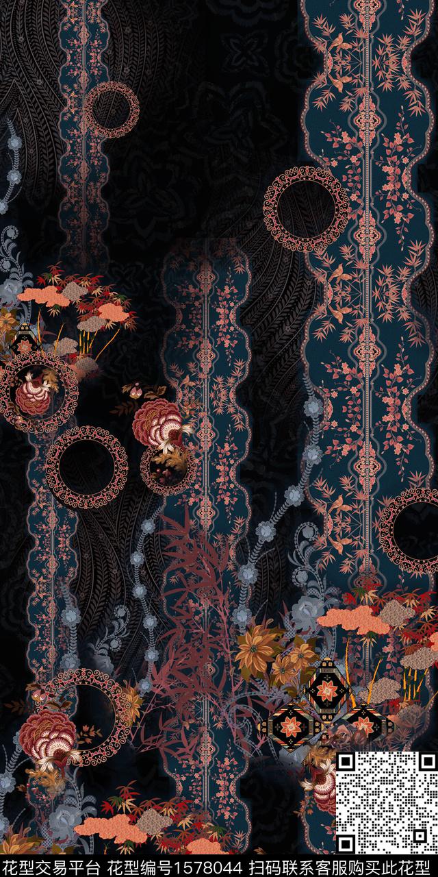 中国风定位花花卉数码印花华亿平台下载（图片编号: 1578044） - 瓦栏（Walan）