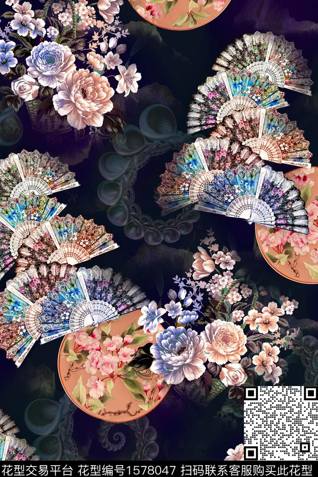 影花中国风花卉数码印花华亿平台下载（图片编号: 1578047） - 瓦栏（Walan）