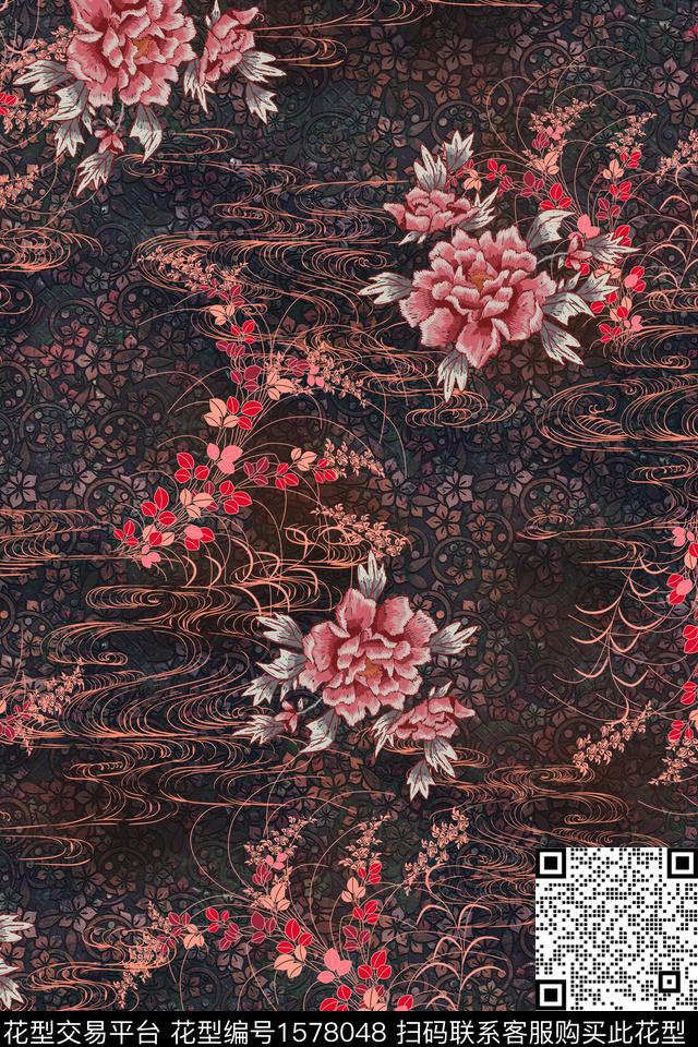 中国风花卉底纹数码印花华亿平台下载（图片编号: 1578048） - 瓦栏（Walan）