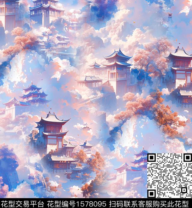 仙境云雾古风数码印花华亿平台下载（图片编号: 1578095） - 瓦栏（Walan）