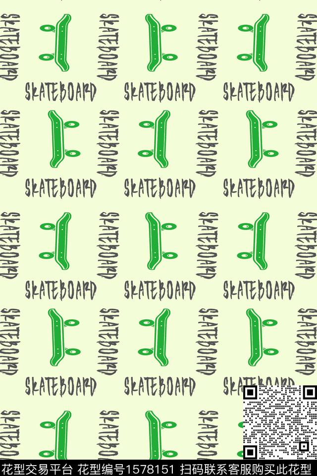 滑板绿色连续数码印花华亿平台下载（图片编号: 1578151） - 瓦栏（Walan）