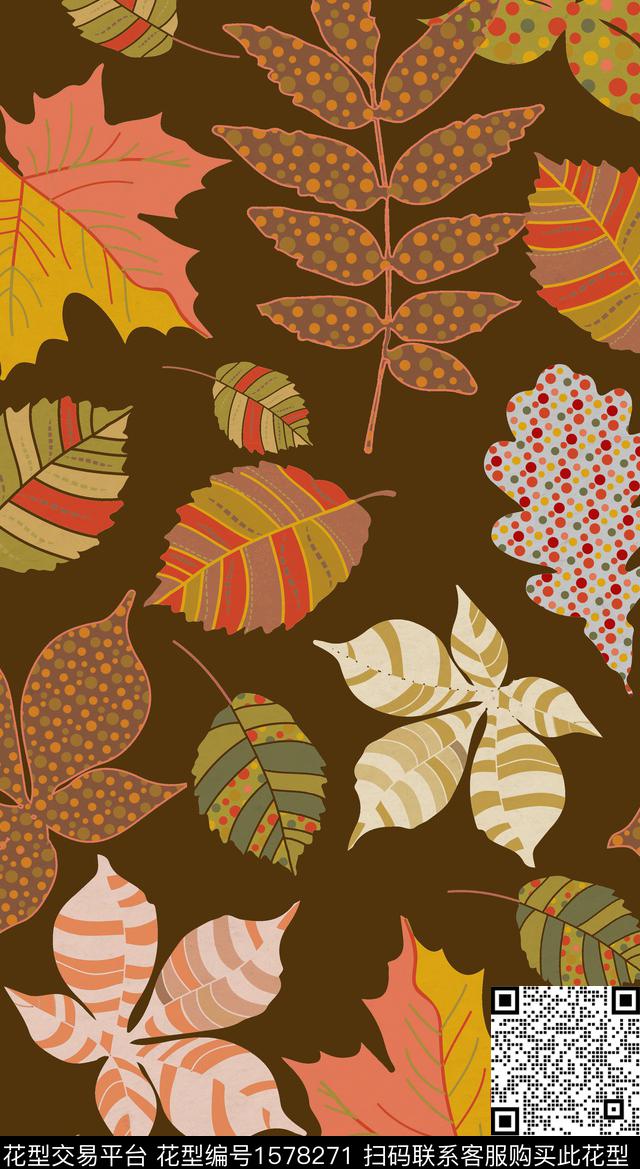 叶子波点复古传统印花华亿平台下载（图片编号: 1578271） - 瓦栏（Walan）