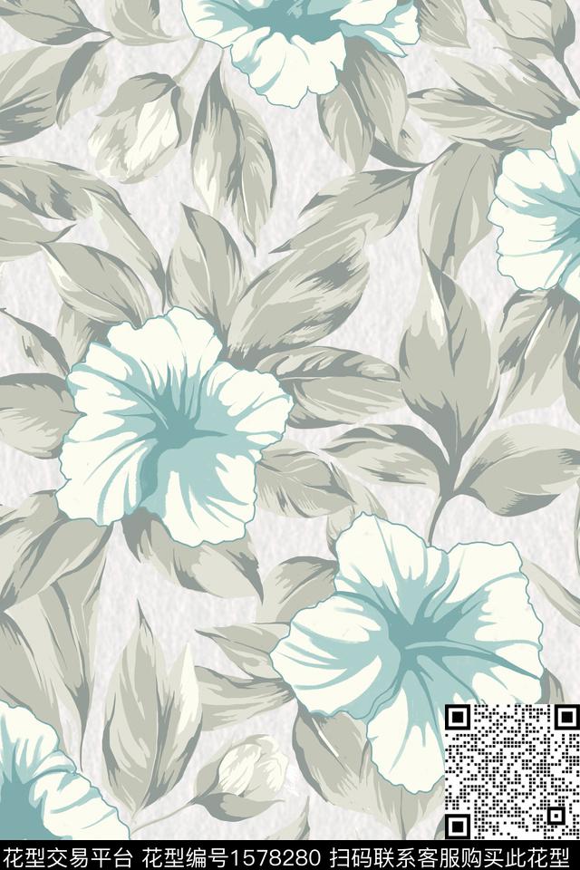 手绘花卉底纹大花数码印花华亿平台下载（图片编号: 1578280） - 瓦栏（Walan）