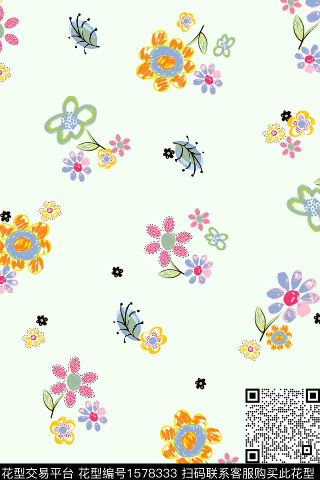 花卉童装手绘传统印花华亿平台下载（图片编号: 1578333） - 瓦栏（Walan）