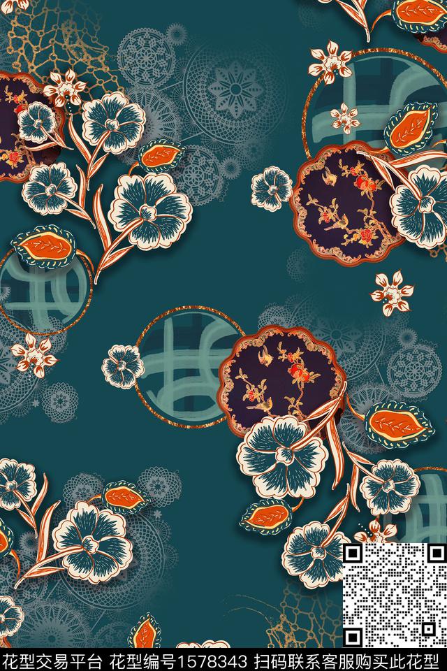 中国风花卉中老年数码印花华亿平台下载（图片编号: 1578343） - 瓦栏（Walan）
