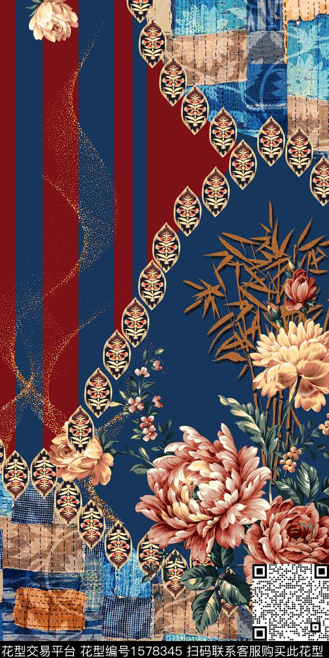 中国风花卉中老年数码印花华亿平台下载（图片编号: 1578345） - 瓦栏（Walan）