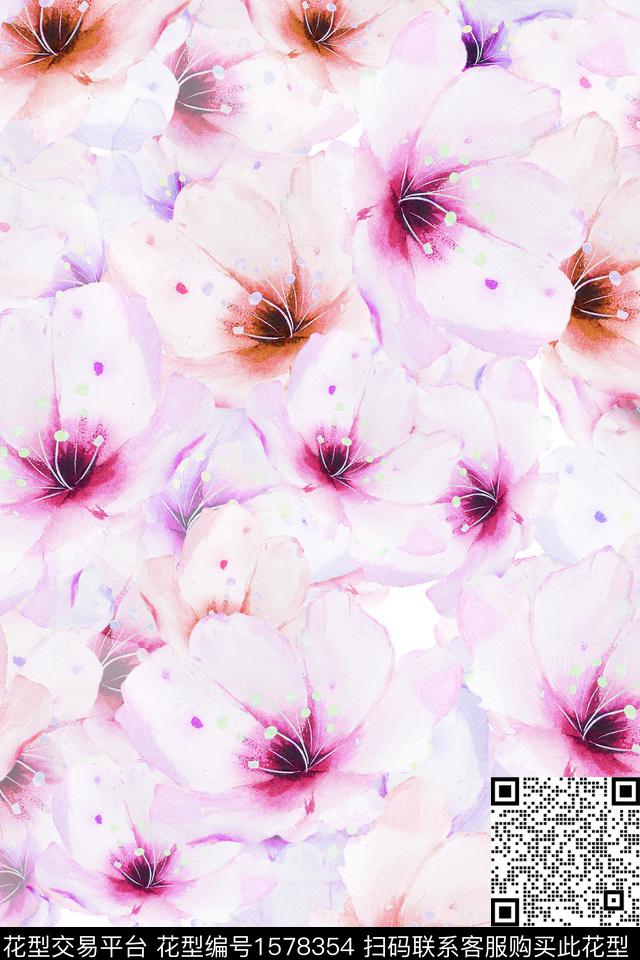 花卉水彩花卉小清新数码印花华亿平台下载（图片编号: 1578354） - 瓦栏（Walan）
