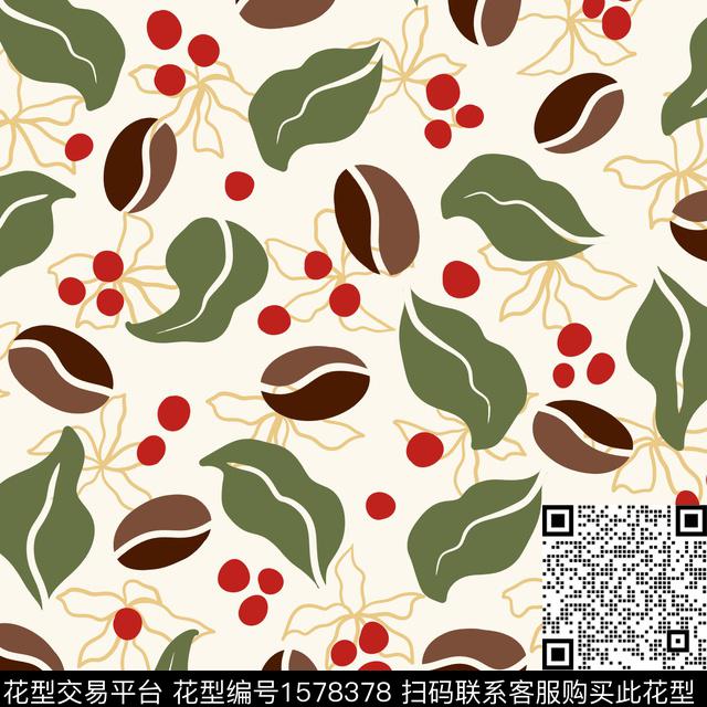 花卉可可咖啡线条花卉传统印花华亿平台下载（图片编号: 1578378） - 瓦栏（Walan）