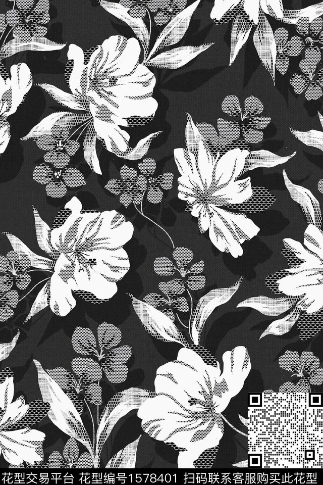花卉蕾丝波点数码印花华亿平台下载（图片编号: 1578401） - 瓦栏（Walan）