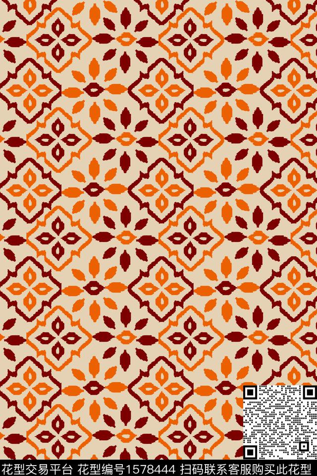 民族风民族花卉几何数码印花华亿平台下载（图片编号: 1578444） - 瓦栏（Walan）