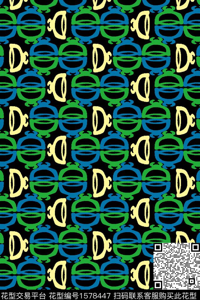 趣味晚黑底数码印花华亿平台下载（图片编号: 1578447） - 瓦栏（Walan）