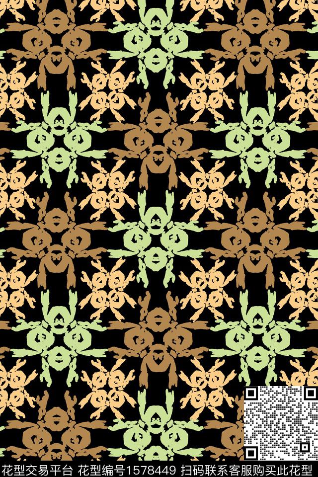 抽象黑底格子数码印花华亿平台下载（图片编号: 1578449） - 瓦栏（Walan）