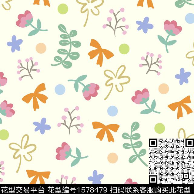 花卉蝴蝶结童装传统印花华亿平台下载（图片编号: 1578479） - 瓦栏（Walan）
