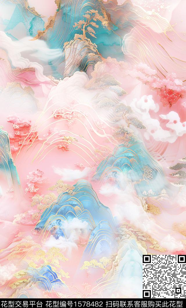 中国风梦幻云雾数码印花华亿平台下载（图片编号: 1578482） - 瓦栏（Walan）