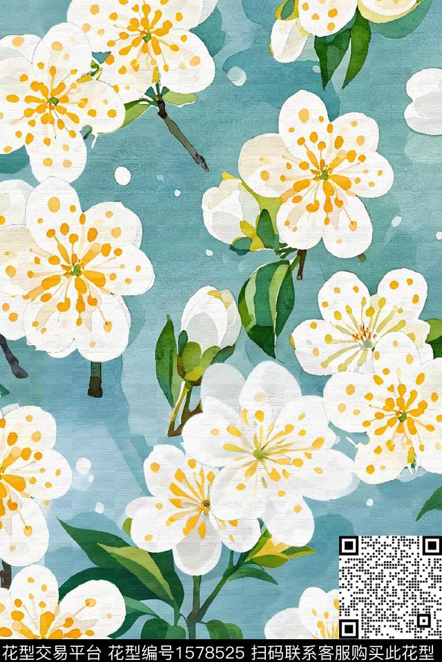水彩花卉花卉纹理数码印花华亿平台下载（图片编号: 1578525） - 瓦栏（Walan）