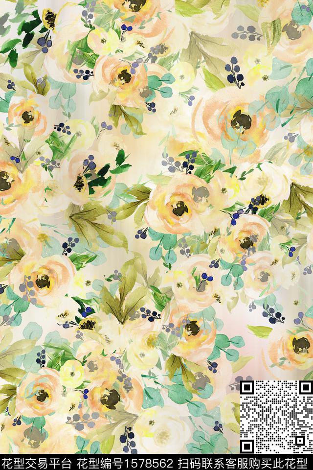 水彩花卉花卉影花数码印花华亿平台下载（图片编号: 1578562） - 瓦栏（Walan）