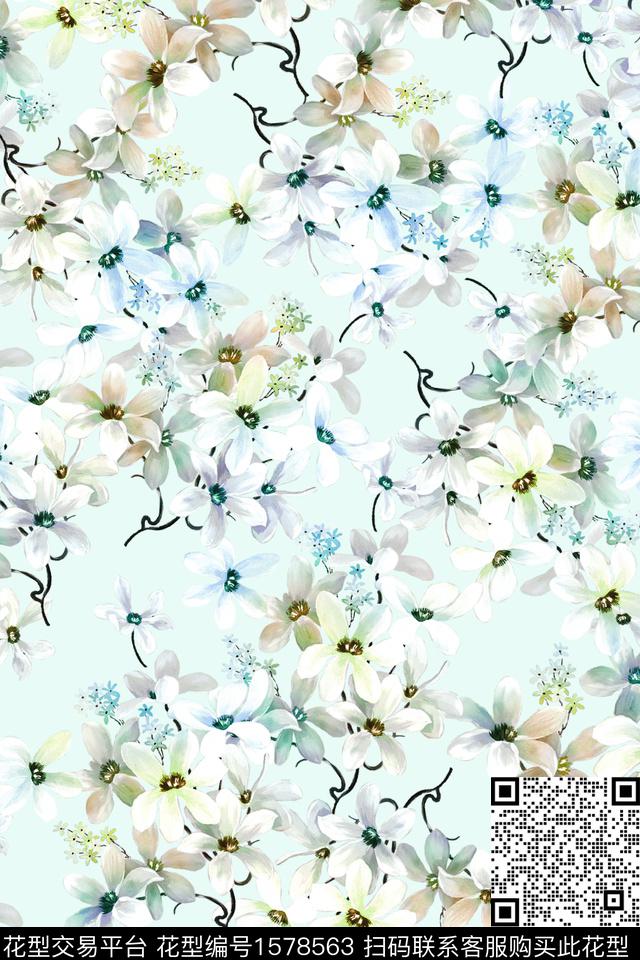 小清新水彩花卉花卉数码印花华亿平台下载（图片编号: 1578563） - 瓦栏（Walan）