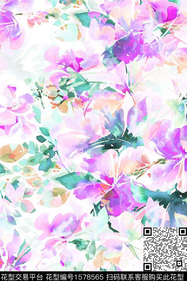 水彩花卉影花花卉数码印花华亿平台下载（图片编号: 1578565） - 瓦栏（Walan）