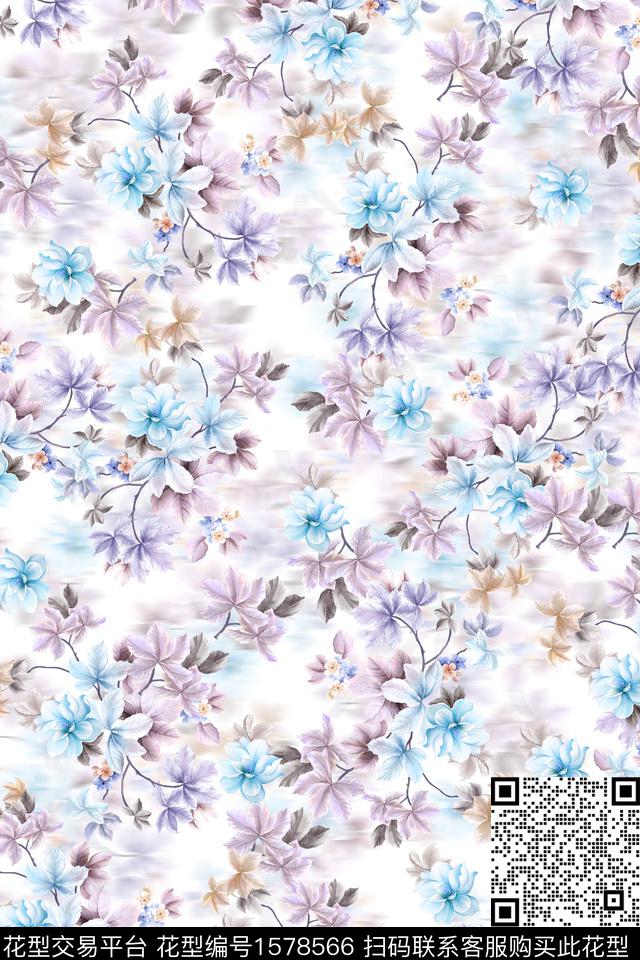 水彩花卉模糊底纹小碎花数码印花华亿平台下载（图片编号: 1578566） - 瓦栏（Walan）