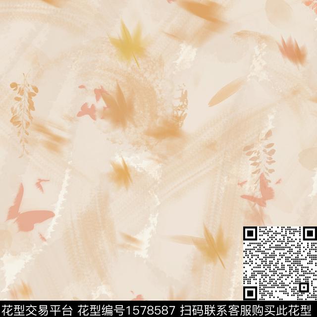 抽象剪影蝴蝶数码印花华亿平台下载（图片编号: 1578587） - 瓦栏（Walan）