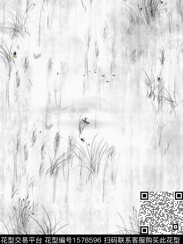 中国风水墨风国画数码印花华亿平台下载（图片编号: 1578596） - 瓦栏（Walan）