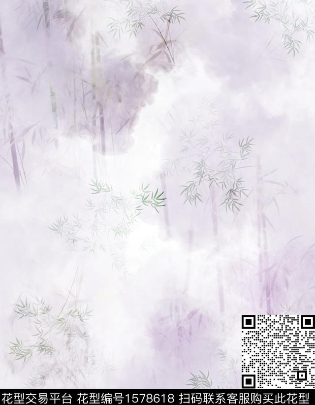 中国风竹子旗袍数码印花华亿平台下载（图片编号: 1578618） - 瓦栏（Walan）