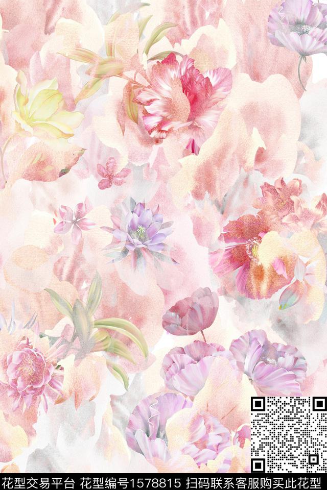 水彩花卉底纹花卉数码印花华亿平台下载（图片编号: 1578815） - 瓦栏（Walan）