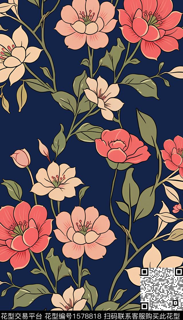 花卉平面花卉大花数码印花华亿平台下载（图片编号: 1578818） - 瓦栏（Walan）