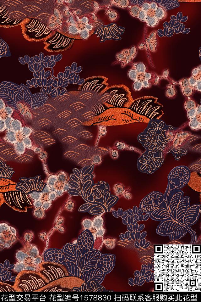 中老年香云纱民族纹样数码印花华亿平台下载（图片编号: 1578830） - 瓦栏（Walan）