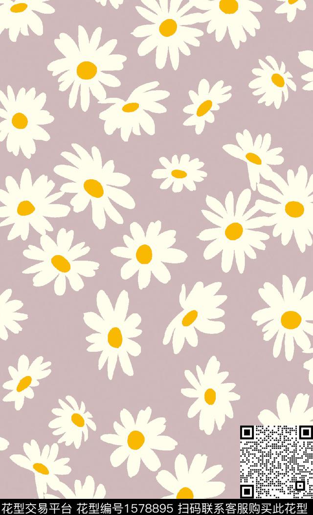 菊花花卉雏菊传统印花华亿平台下载（图片编号: 1578895） - 瓦栏（Walan）