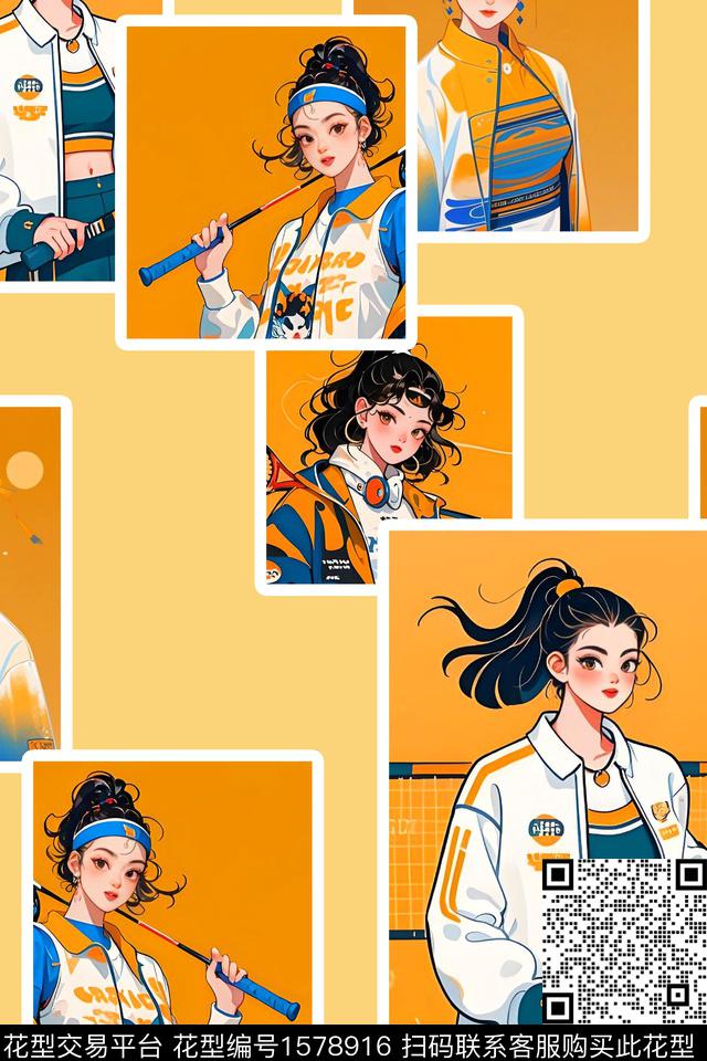 人物插画运动少女数码印花华亿平台下载（图片编号: 1578916） - 瓦栏（Walan）