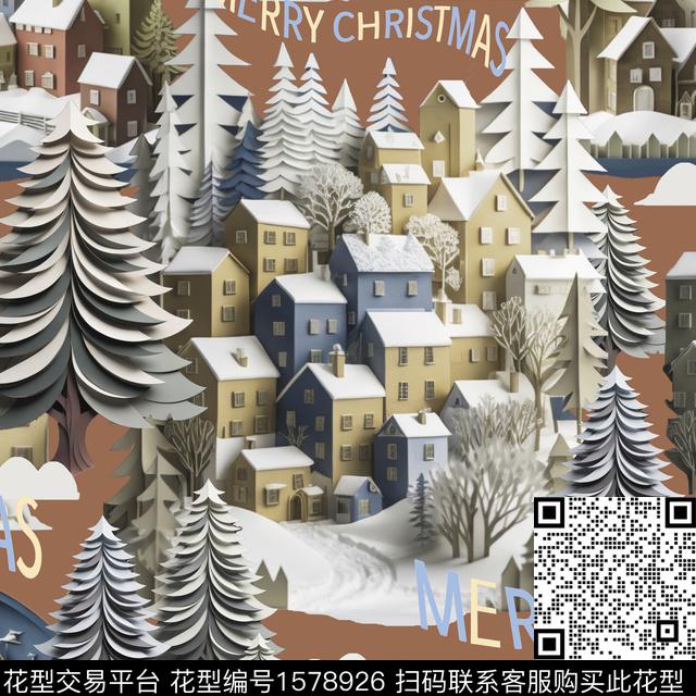 立体房屋树数码印花华亿平台下载（图片编号: 1578926） - 瓦栏（Walan）