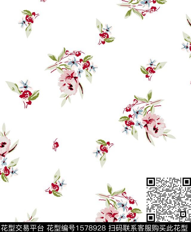 花卉小碎花白底花传统印花华亿平台下载（图片编号: 1578928） - 瓦栏（Walan）