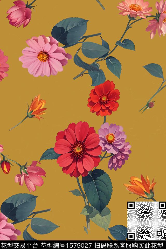 花卉玫瑰花小碎花数码印花华亿平台下载（图片编号: 1579027） - 瓦栏（Walan）