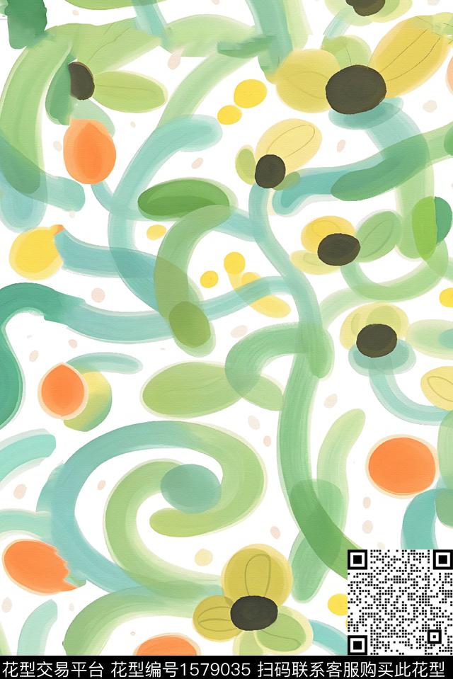 抽象抽象花卉水彩数码印花华亿平台下载（图片编号: 1579035） - 瓦栏（Walan）