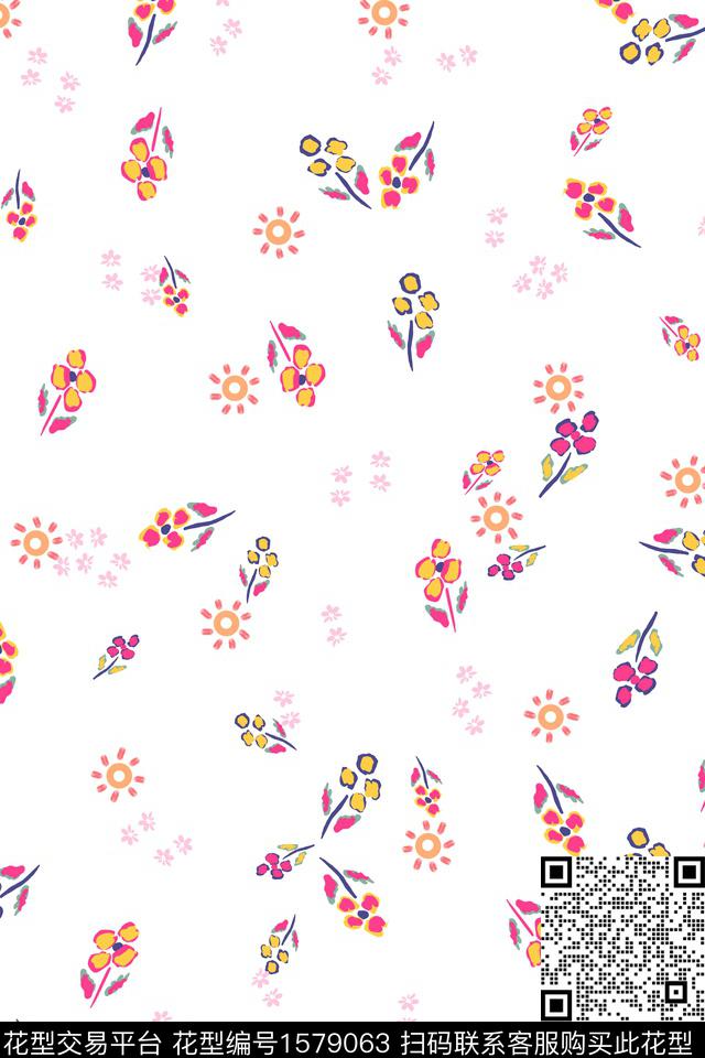 白底花花卉小碎花数码印花华亿平台下载（图片编号: 1579063） - 瓦栏（Walan）