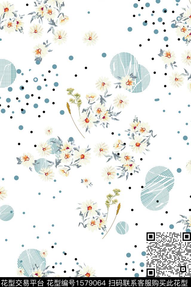 白底花花卉小碎花数码印花华亿平台下载（图片编号: 1579064） - 瓦栏（Walan）