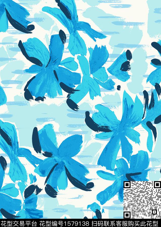 抽象花卉水彩花卉笔触数码印花华亿平台下载（图片编号: 1579138） - 瓦栏（Walan）